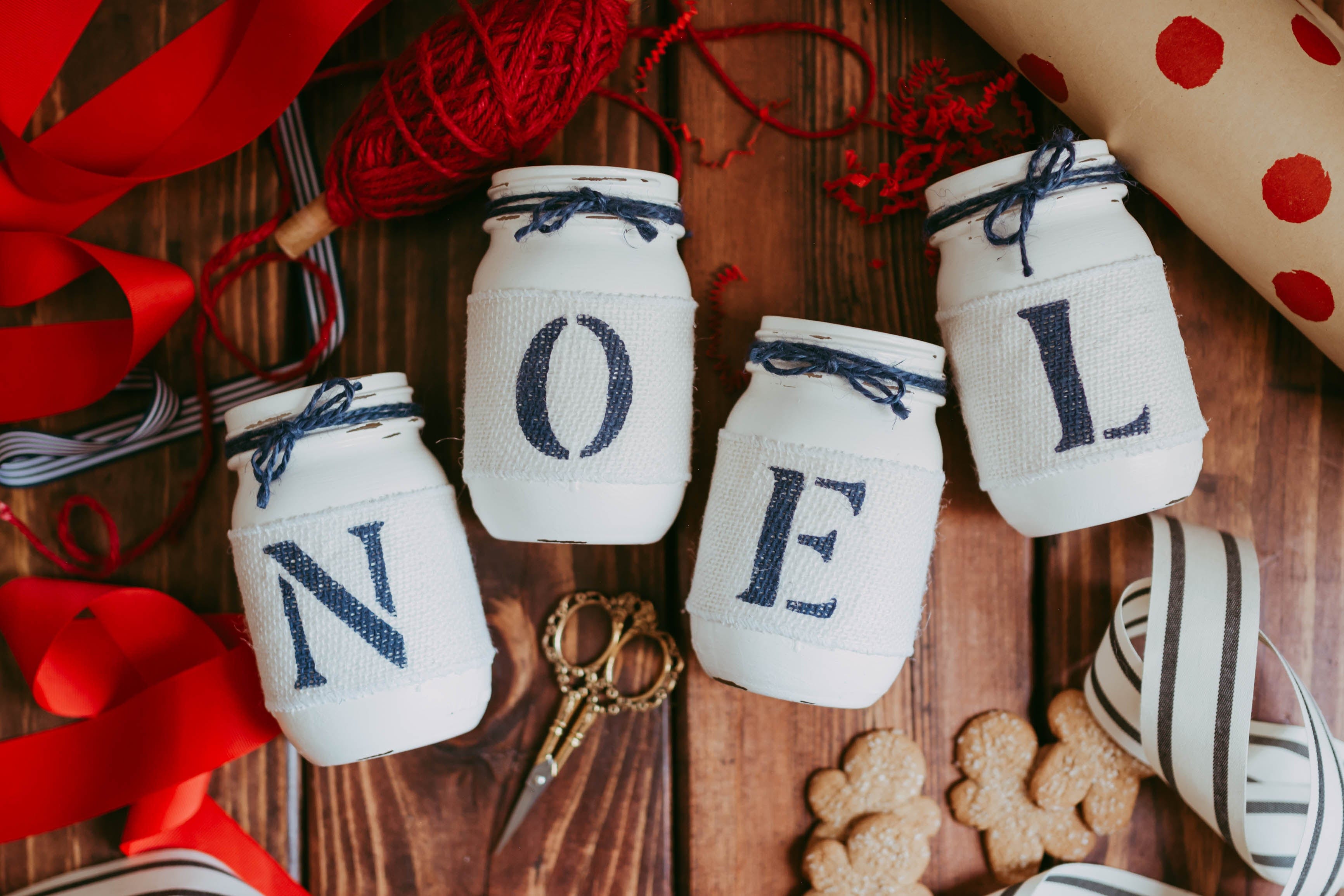 Rustic Christmas Mantel Decor in White and Blue NOEL - Two Sided