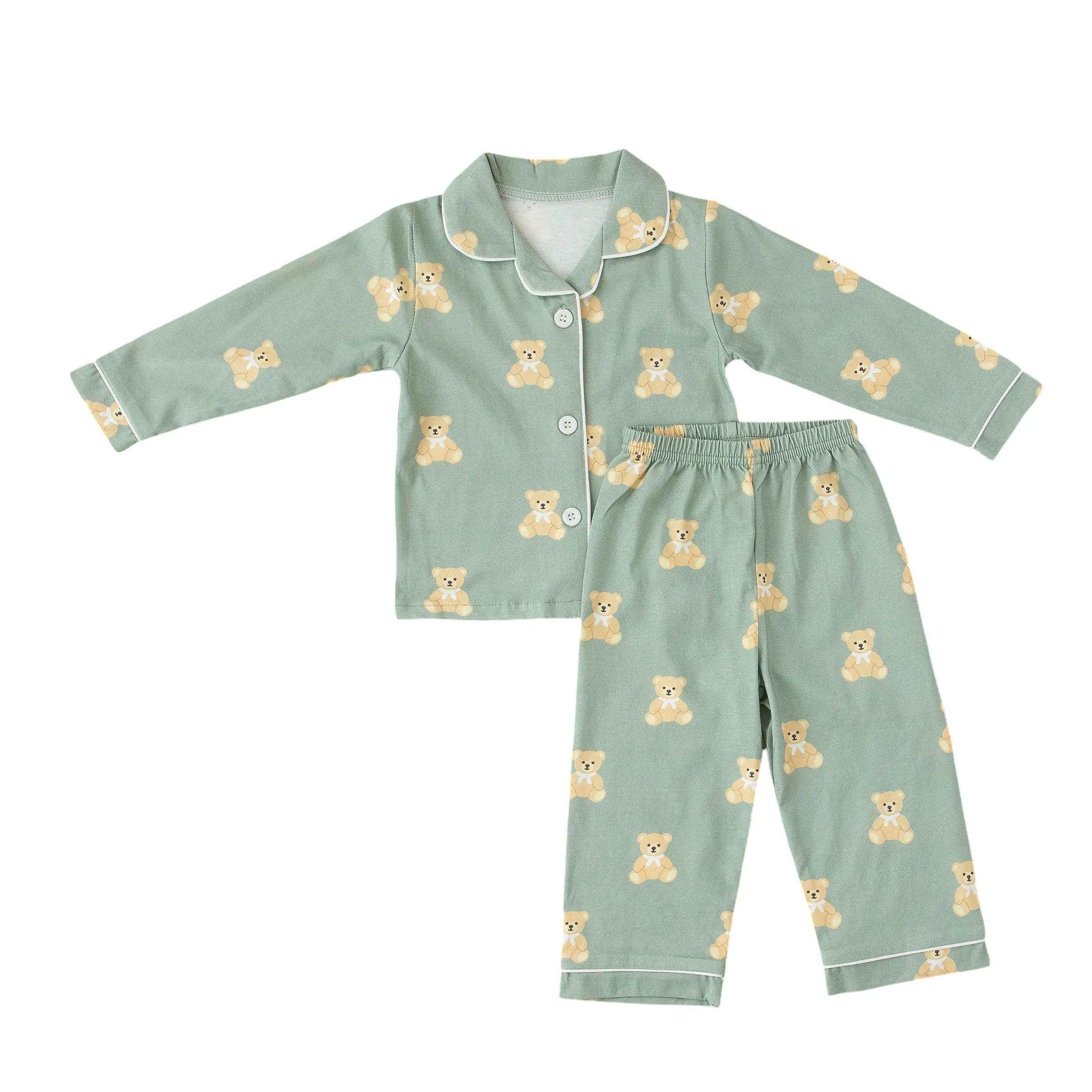 Teddy Bear Print - Cotton Pajamas for Toddlers & Kids (12M–4Y)