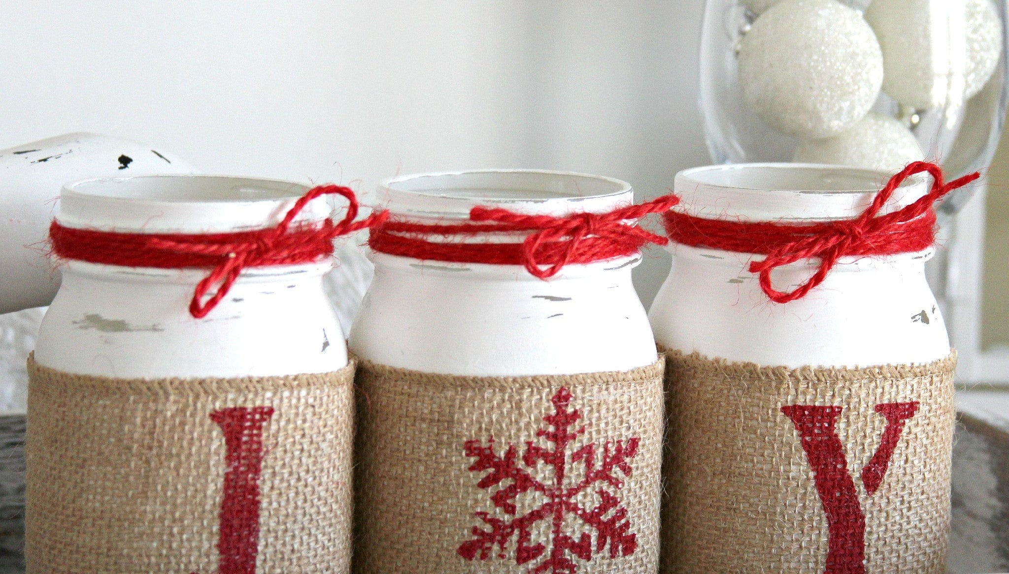 Rustic Farmhouse White & Red Christmas Decor - JOY -TWO SIDED