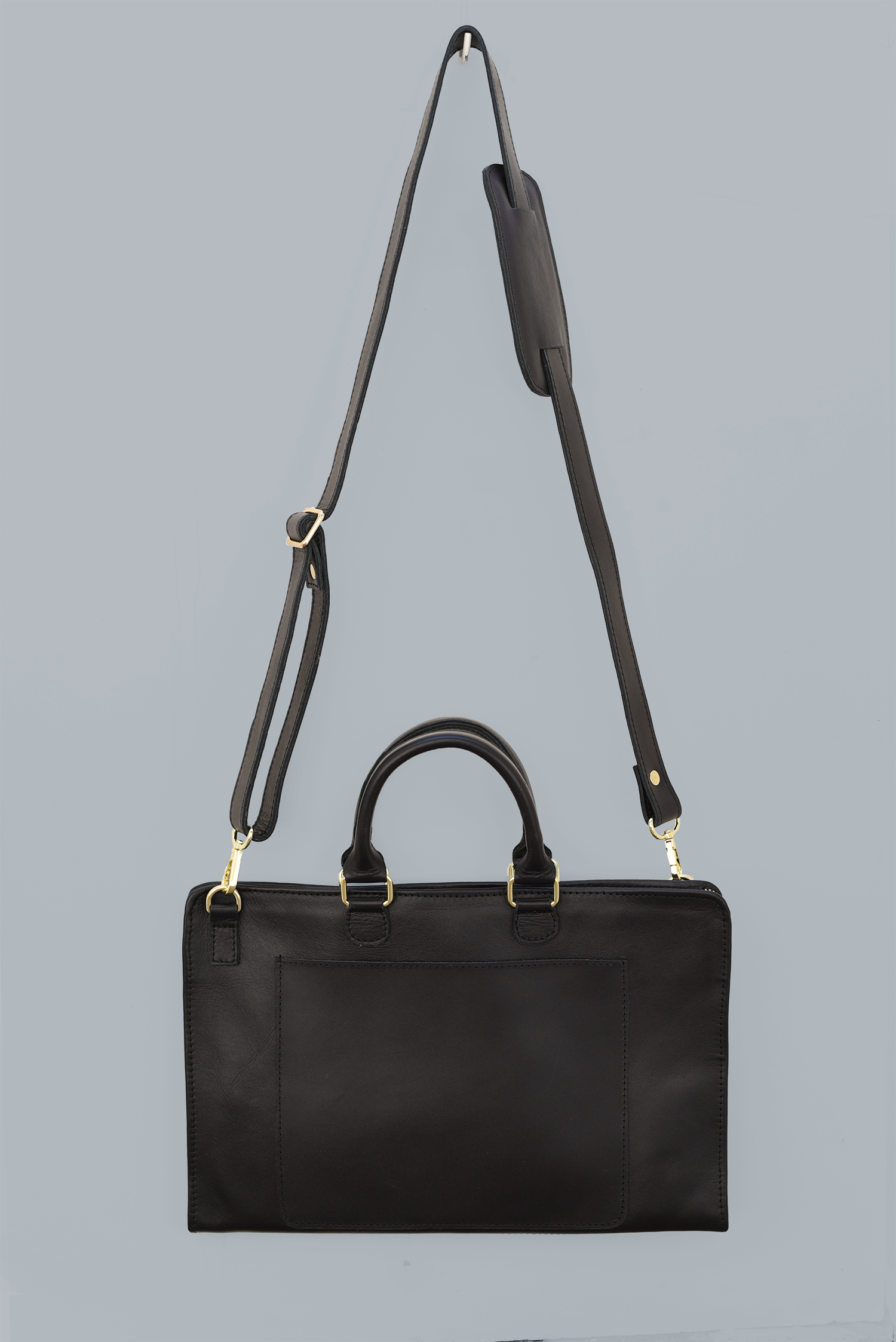 Leather Laptop Portfolio | Black Leather | Removable Strap
