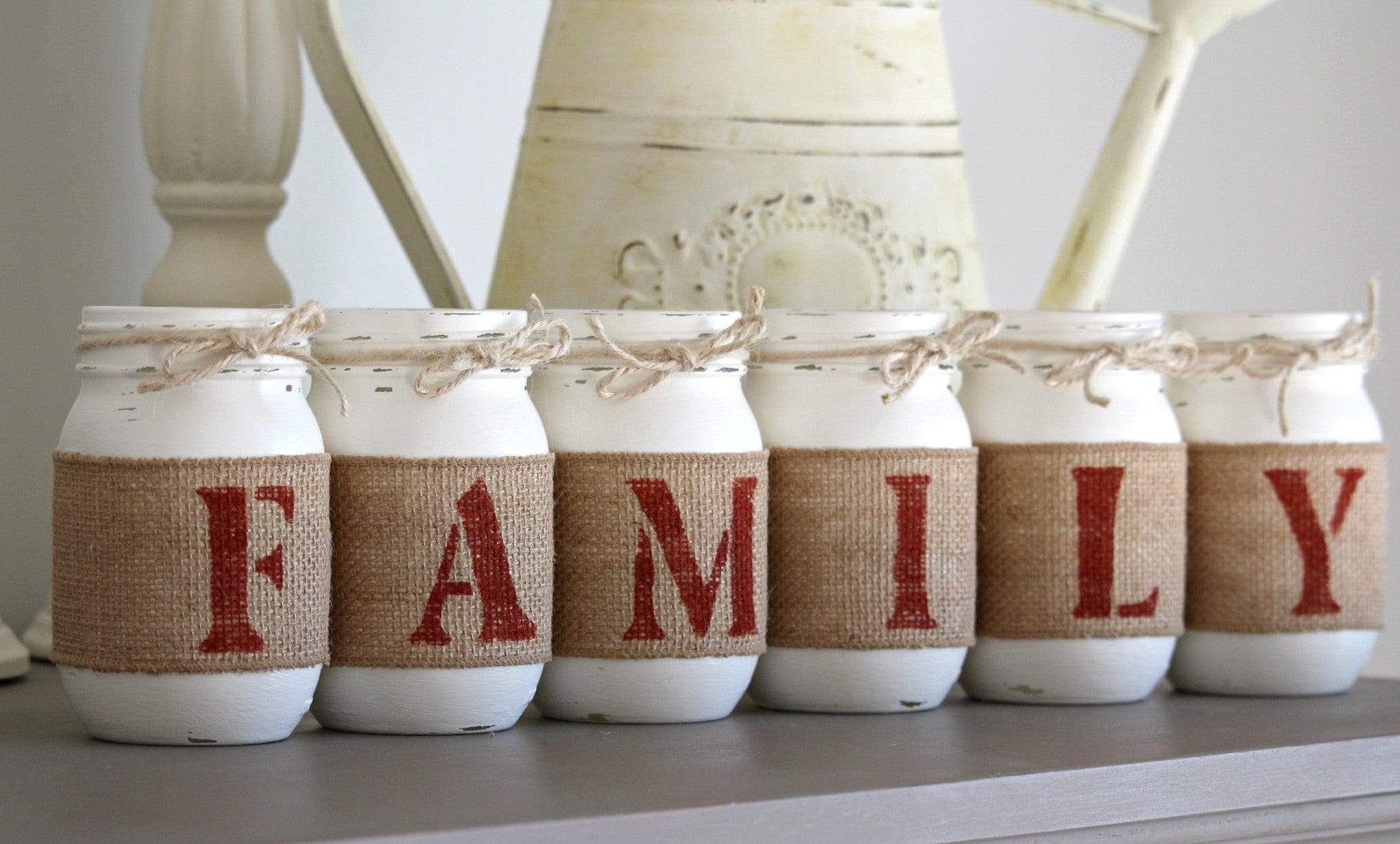 Rustic Home Table Decor | FAMILY Decorative Jars  - Two Sided