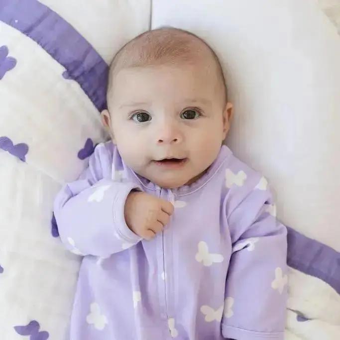 Lilac Flutter Zipped Onesie (0–12 Months) – 100% Cotton Muslin Baby Sleepwear
