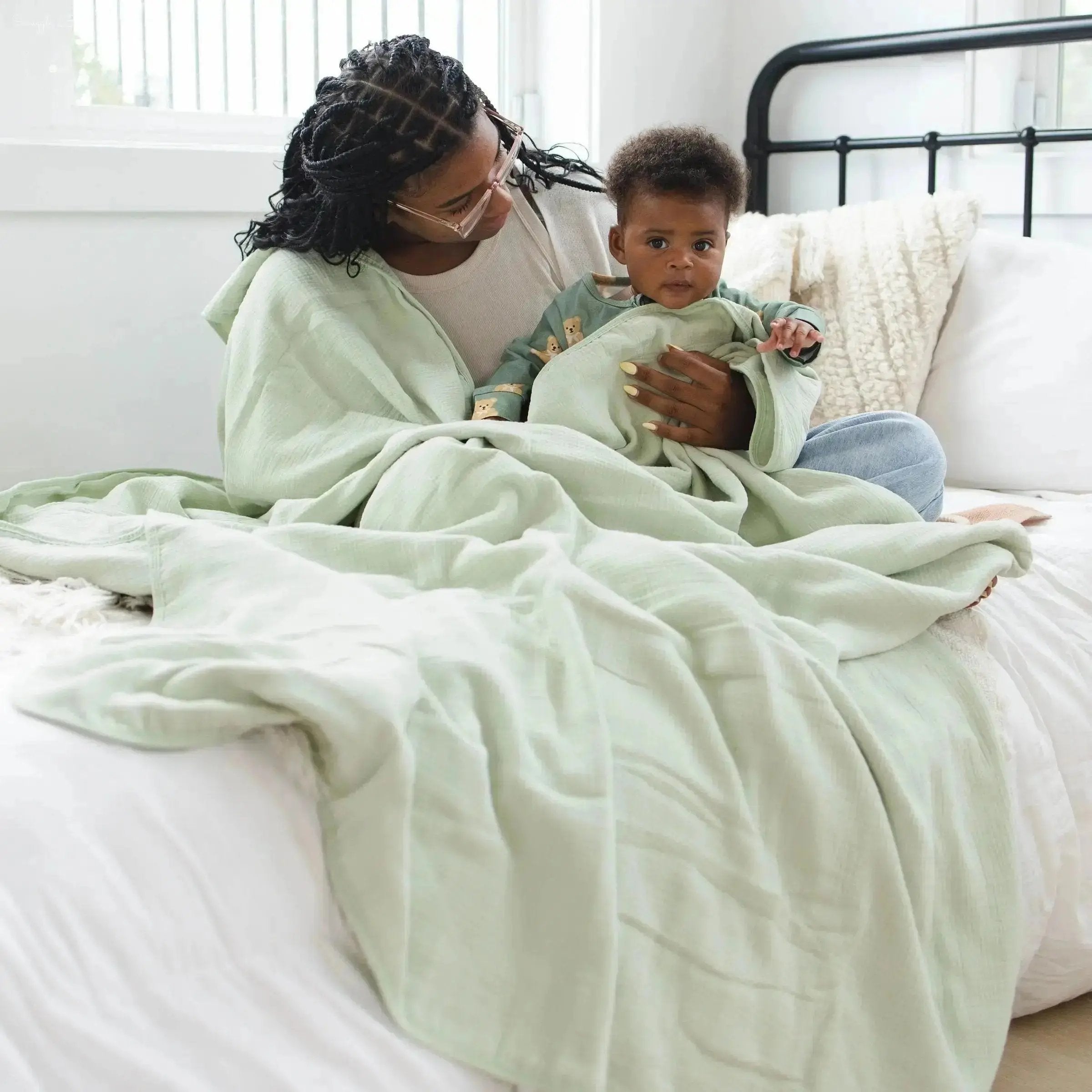 100% Muslin Cotton Blanket – Sage Green Solid (Available in Two Sizes)