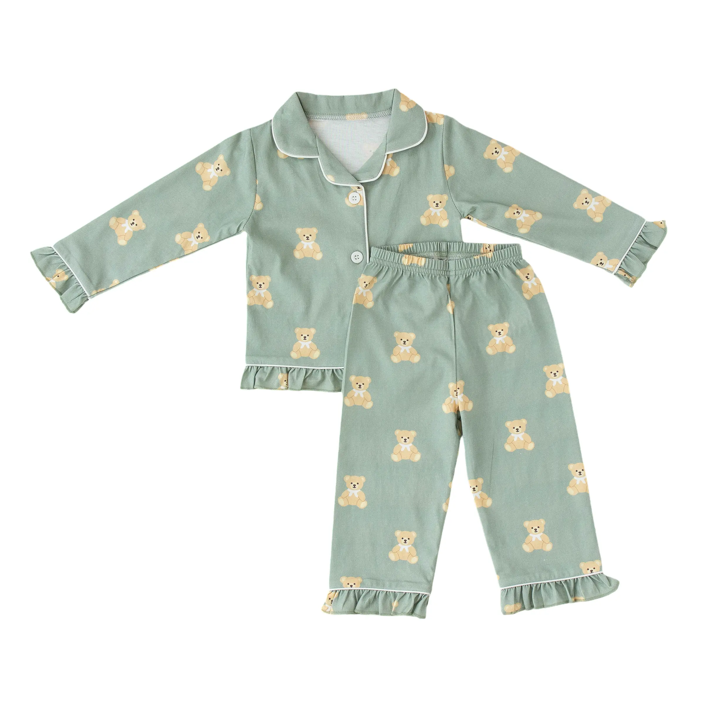 Teddy Bear Print - Cotton Pajamas for Toddlers & Kids (12M–4Y)