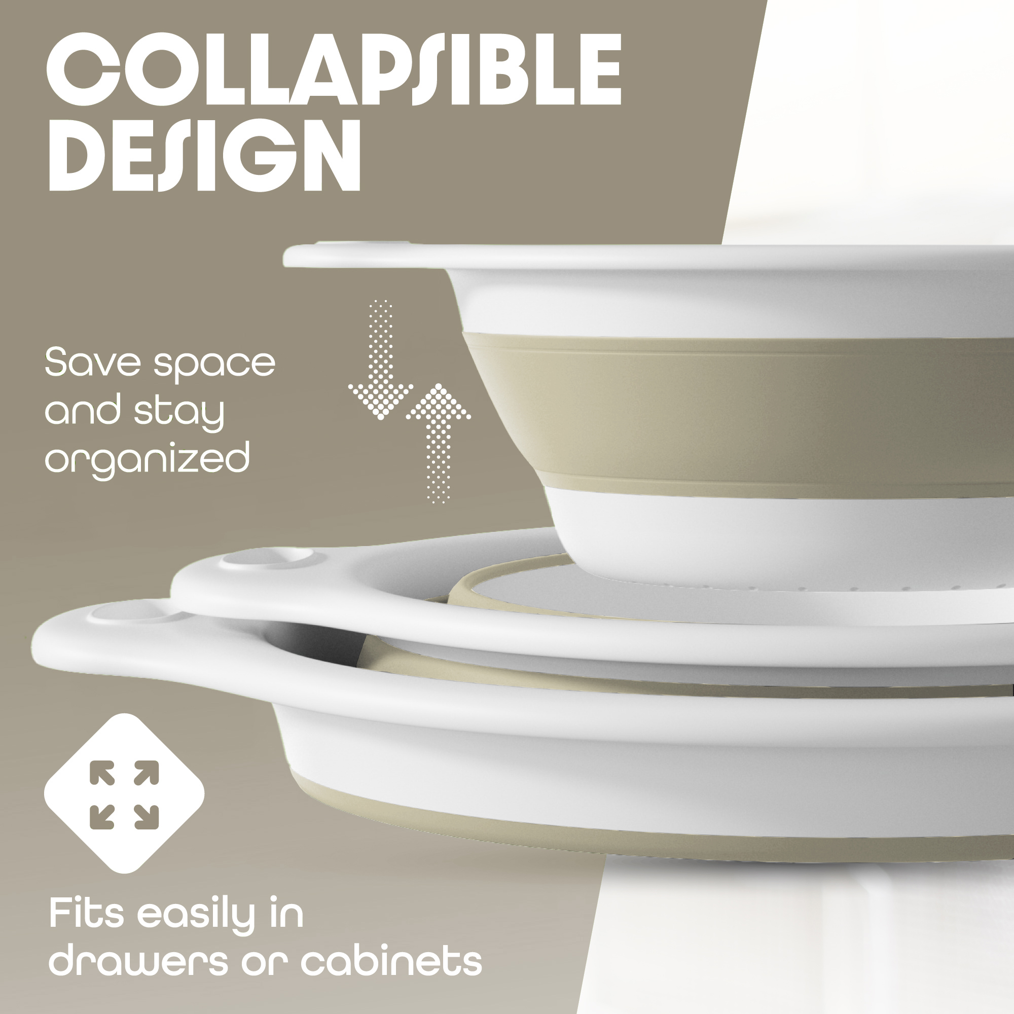 Gevoli Collapsible Colanders (3 Pack Set) with Draining Base