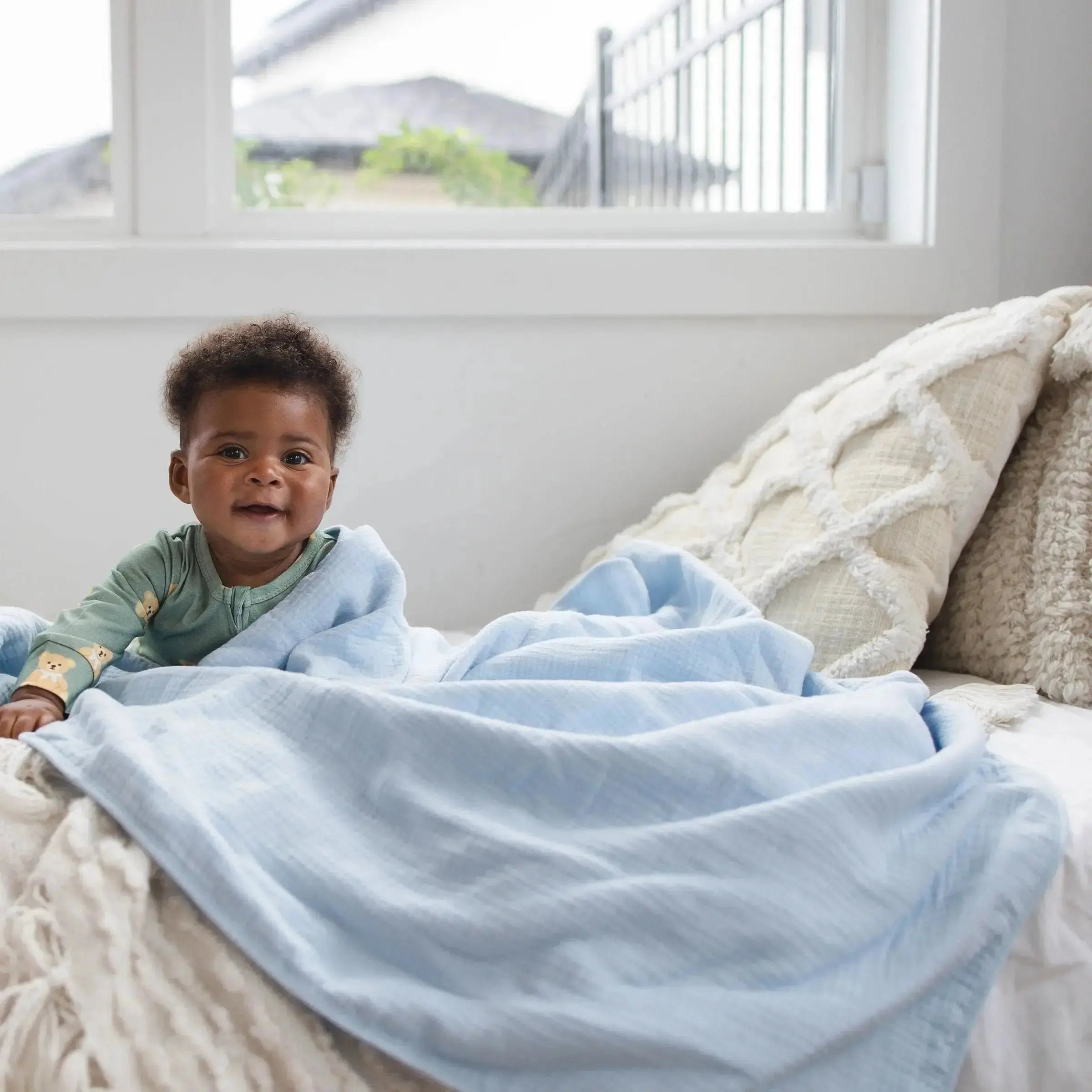 Sky Blue Solid + Dino Dreams Blanket Bundle
