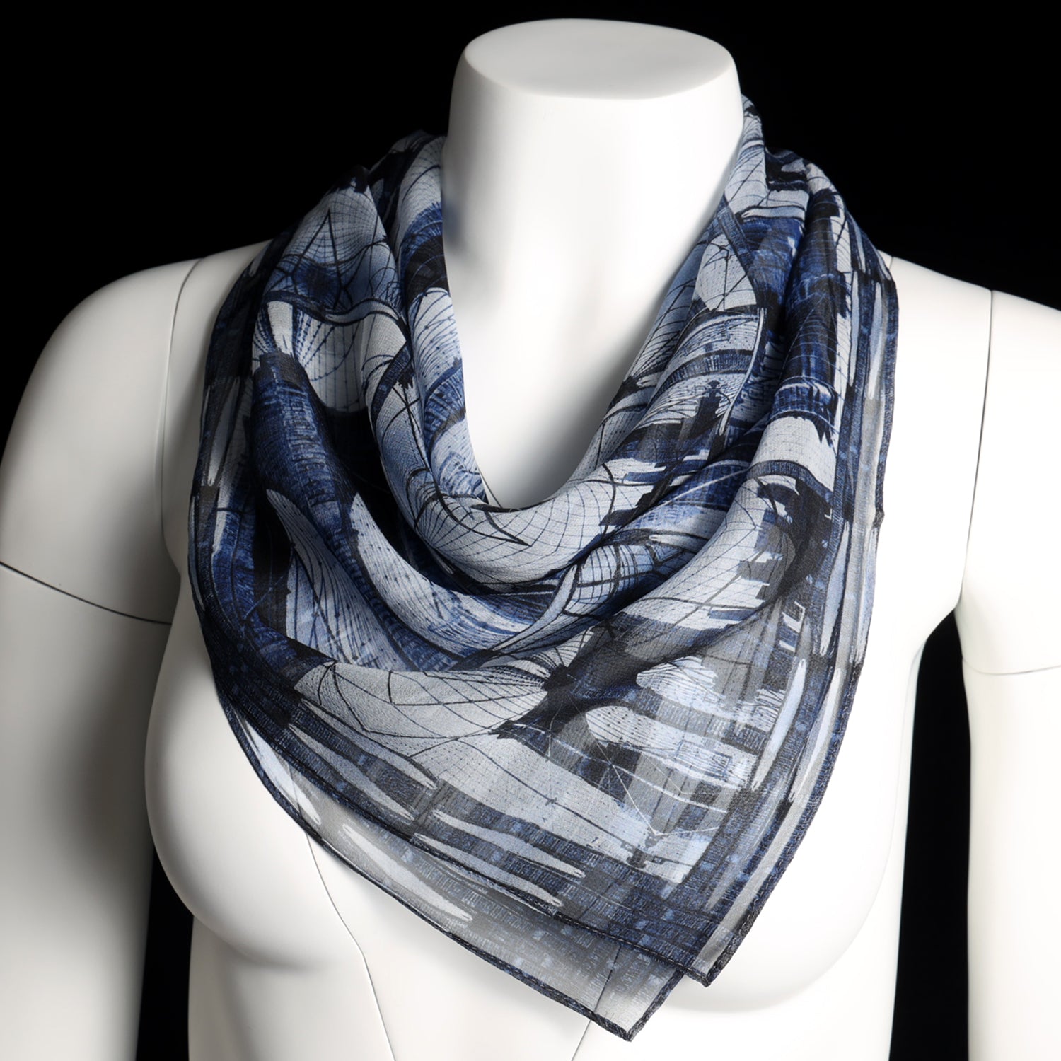 Silk 26 Inch Square Scarf - Brooklyn Bridge - Blue