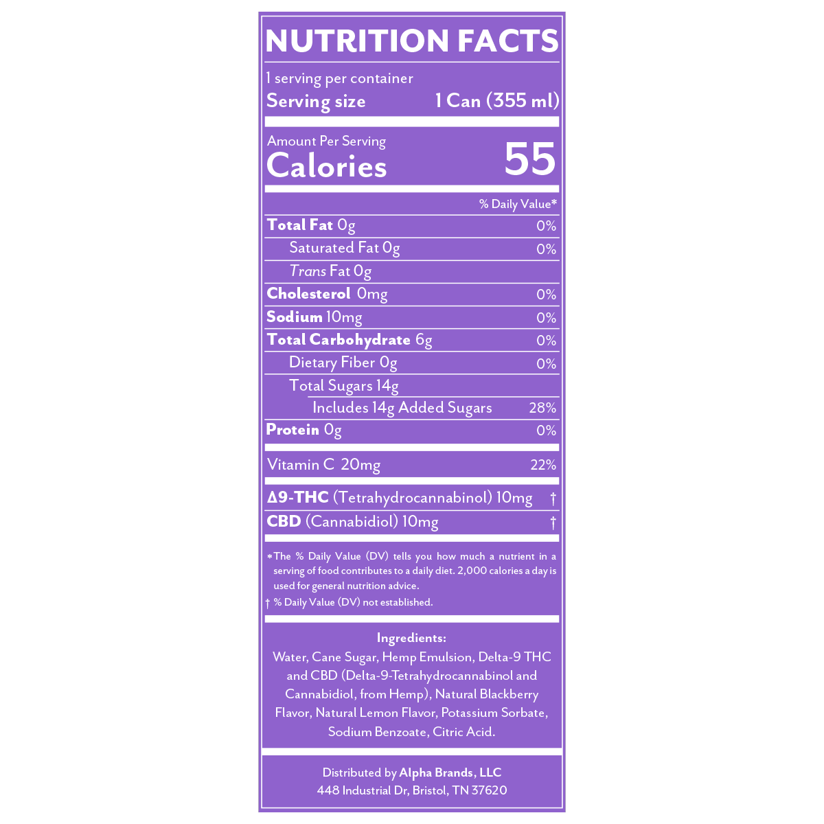 Delta 9 THC + CBD Seltzer Beverage 20MG - Blackberry Lemon 4 Pack
