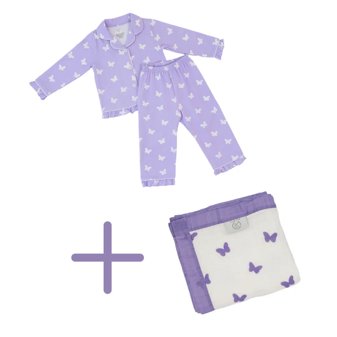 Lilac Flutter Blanket + Lilac Flutter Pajamas Bundle
