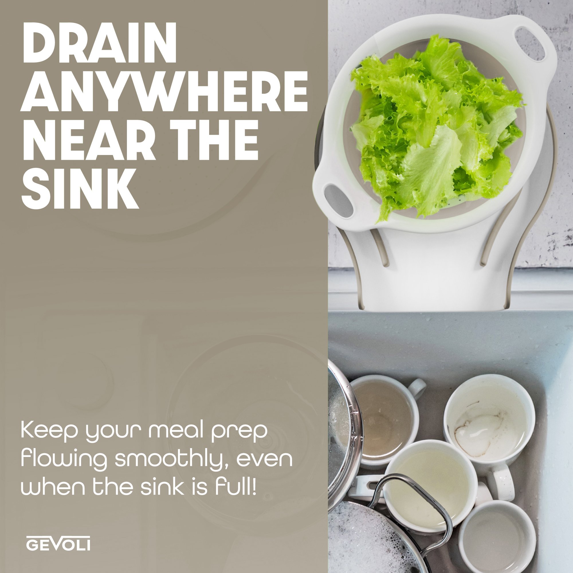 Gevoli Collapsible Colanders (3 Pack Set) with Draining Base