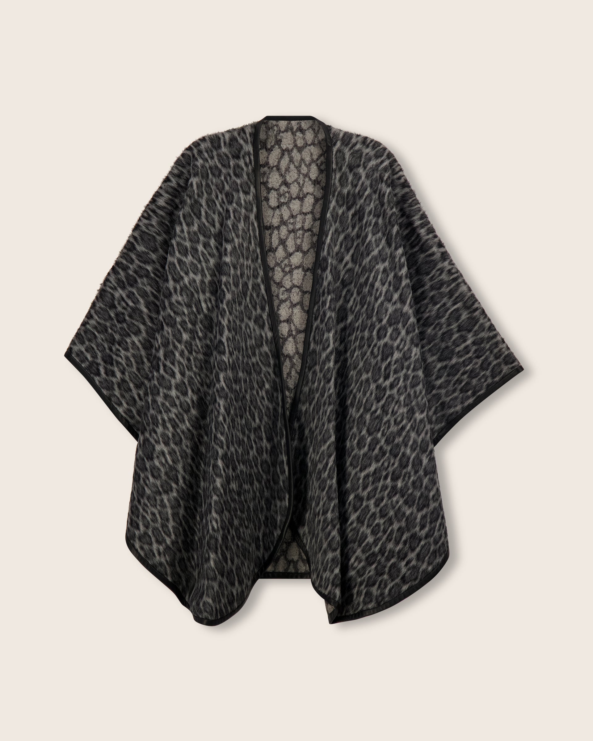 Alpaca Leopard-Print Cape with Leather Trim