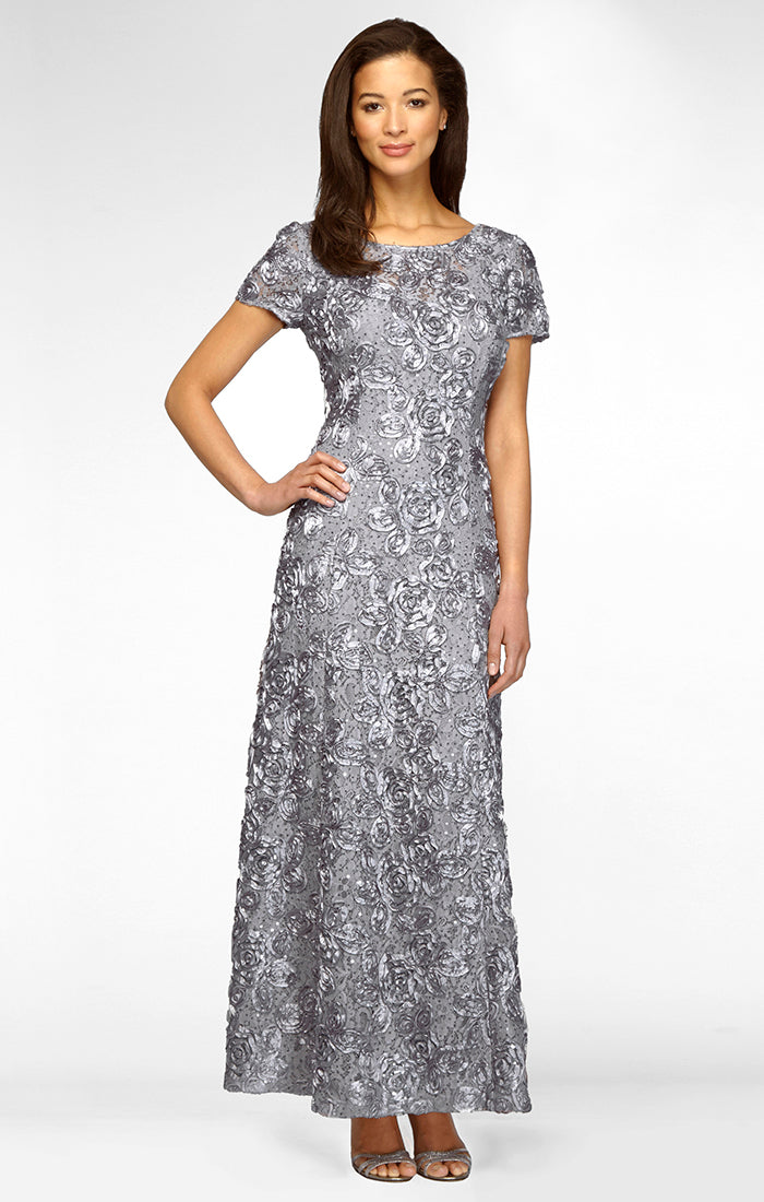Petite Evelyn Rosette Lace Long Gown