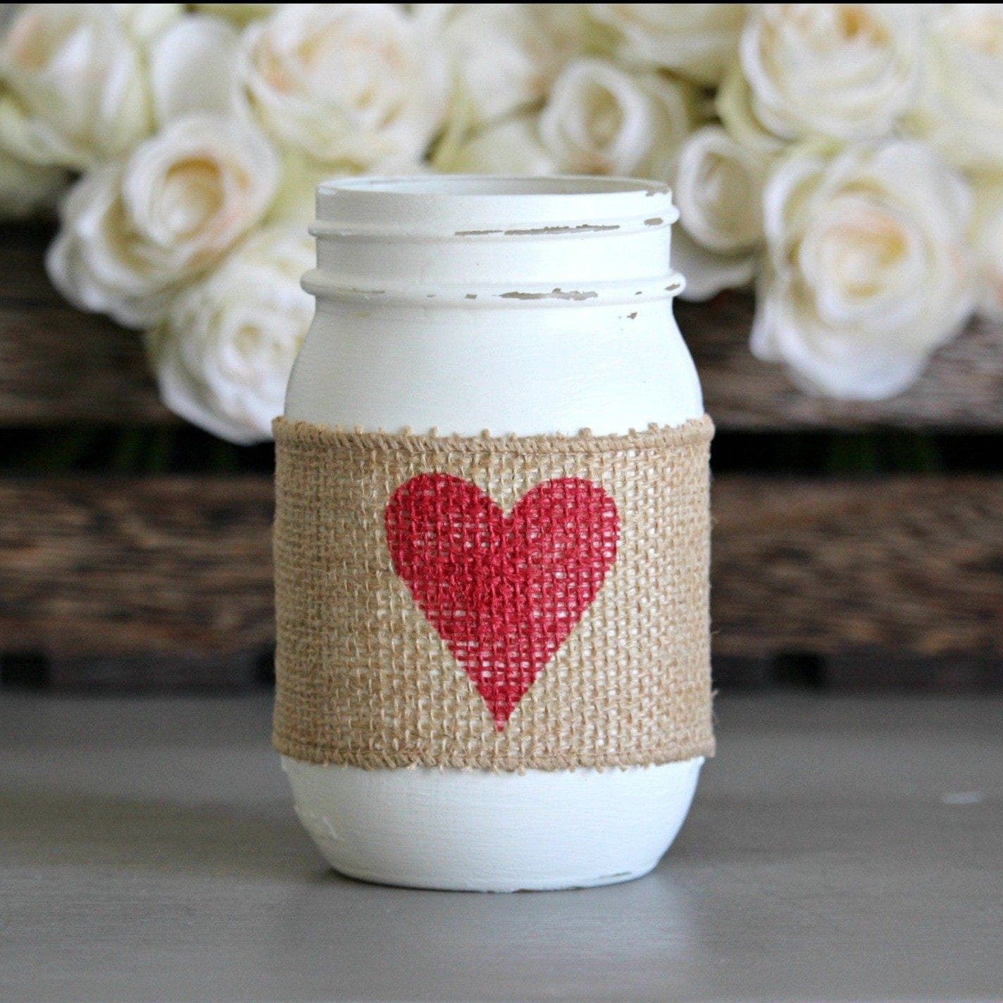 Painted Mason Jar with Red Heart Gift