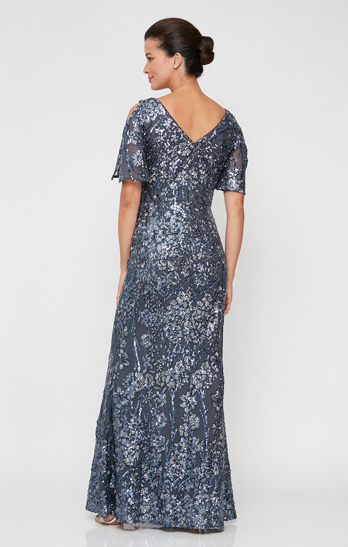 Caroline Flutter Sleeve Sequin Gown