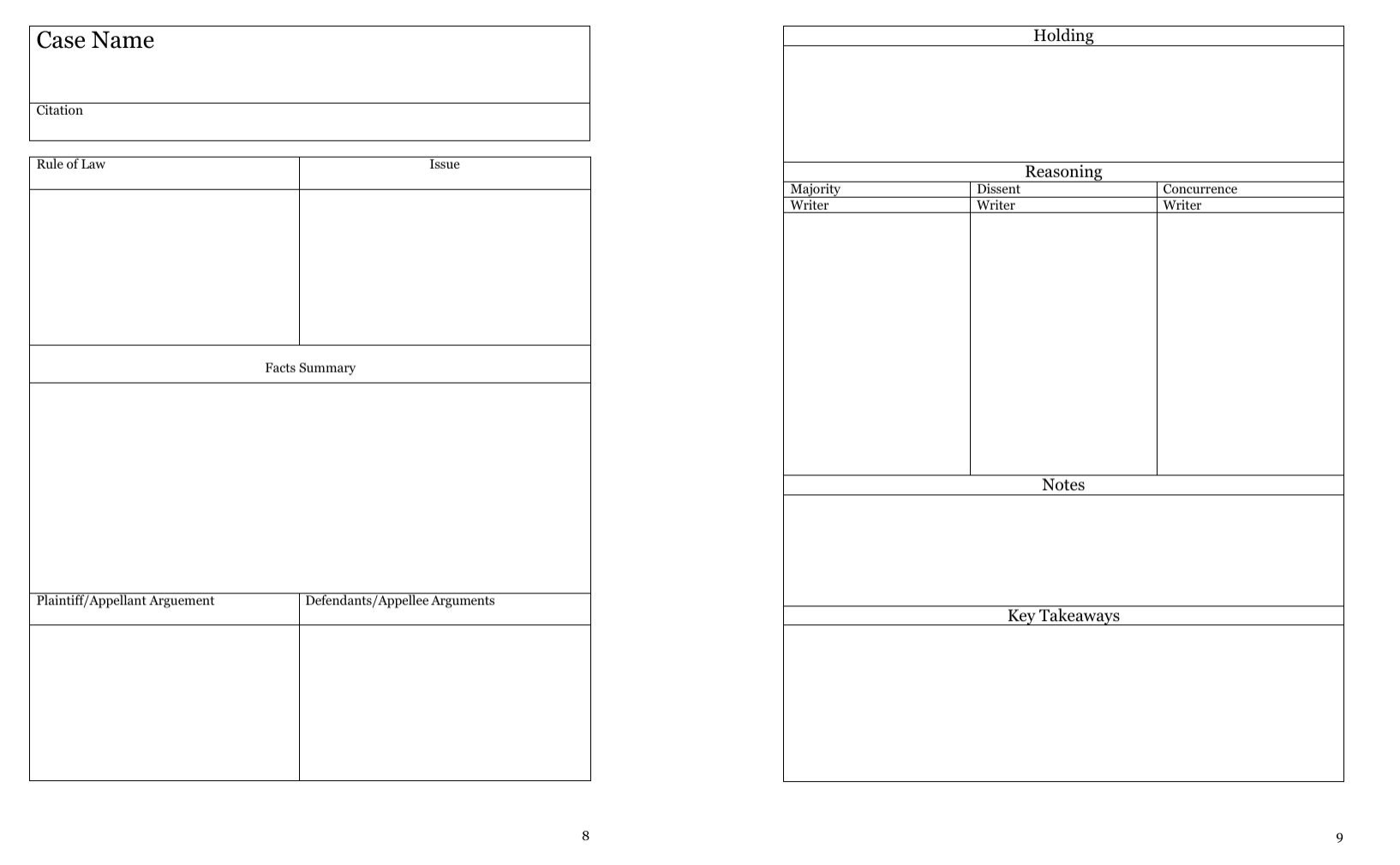 The Organized Lawyer Case Brief Notebook