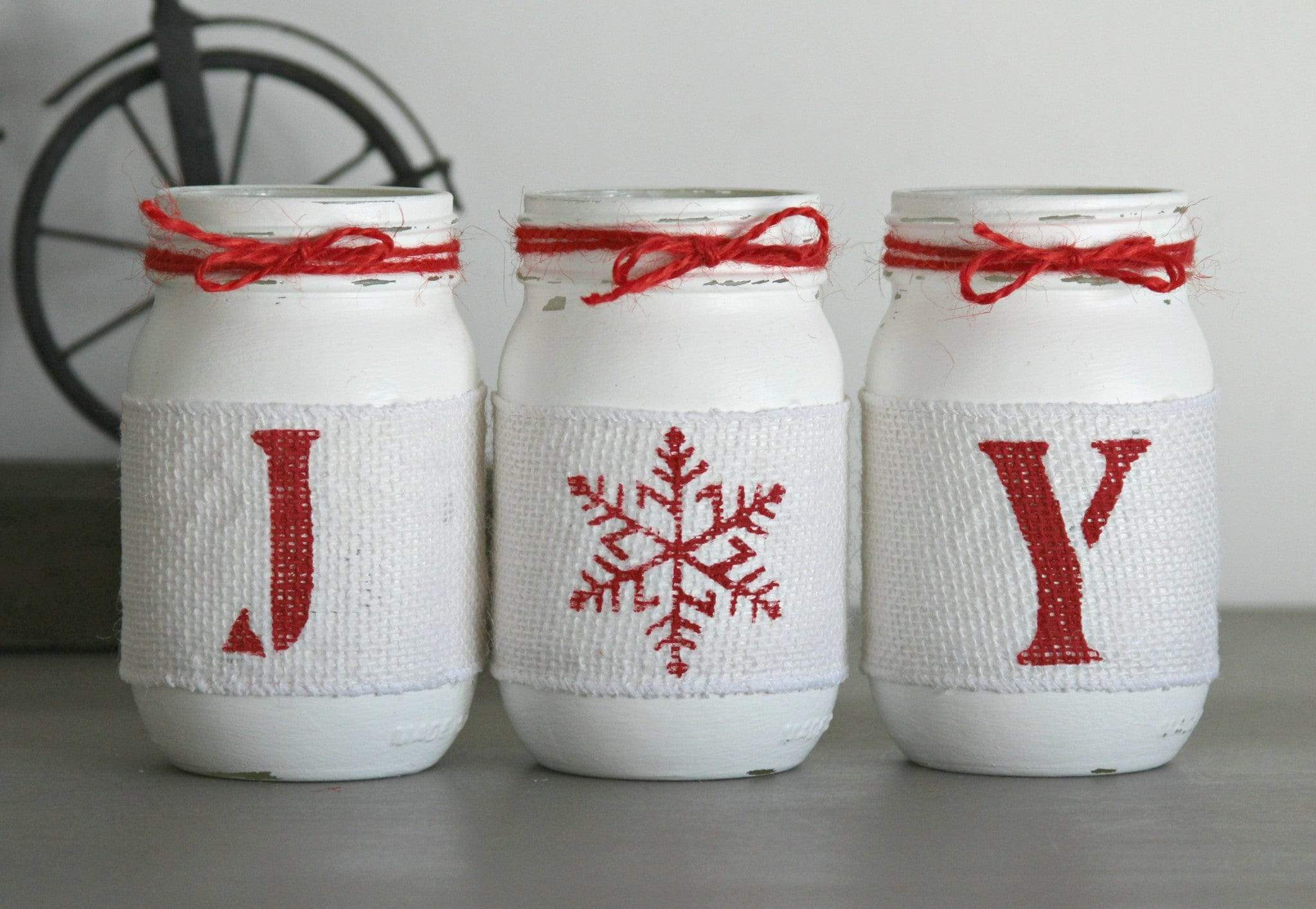 Rustic Christmas Table Centerpiece JOY - White and Red JOY Table Decor
