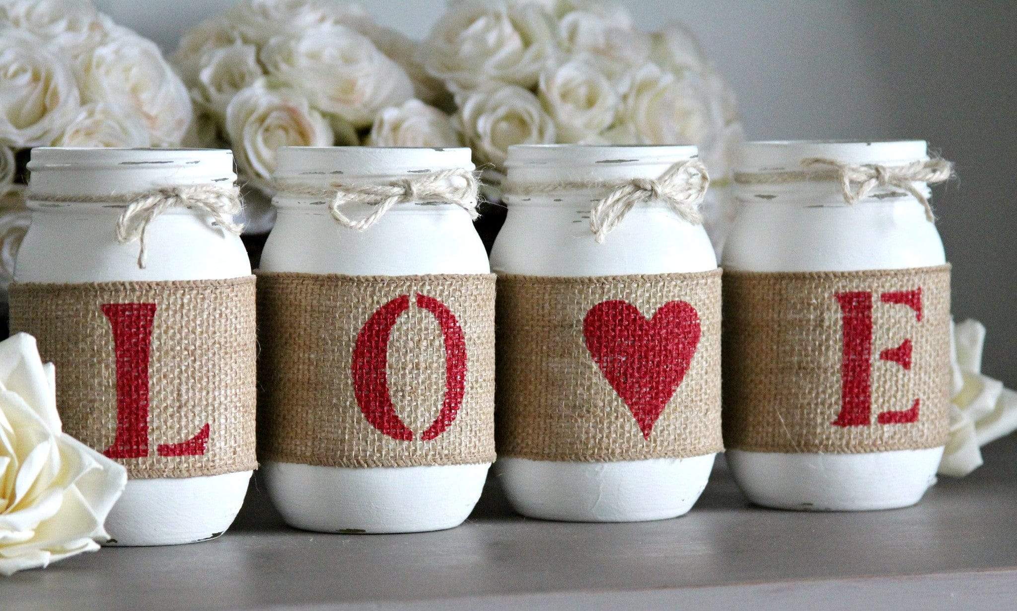 Valentine's Day Decor | Painted Mason Jars LOVE Gift