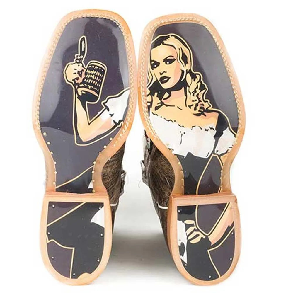 Tin Haul Toastin a Gnarly Shark / Beer Girl Sole (Brown Crackle) - Men's Leather Cowboy Boots