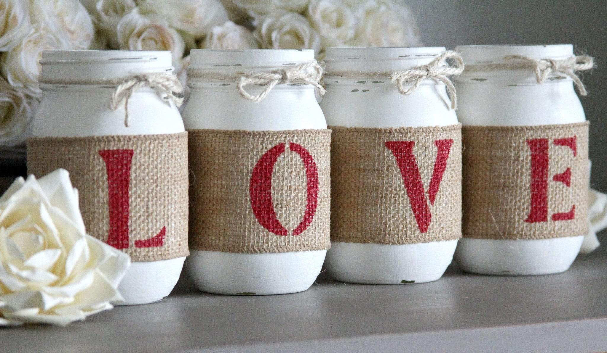 Valentine's Day Decor | Painted Mason Jars LOVE Gift