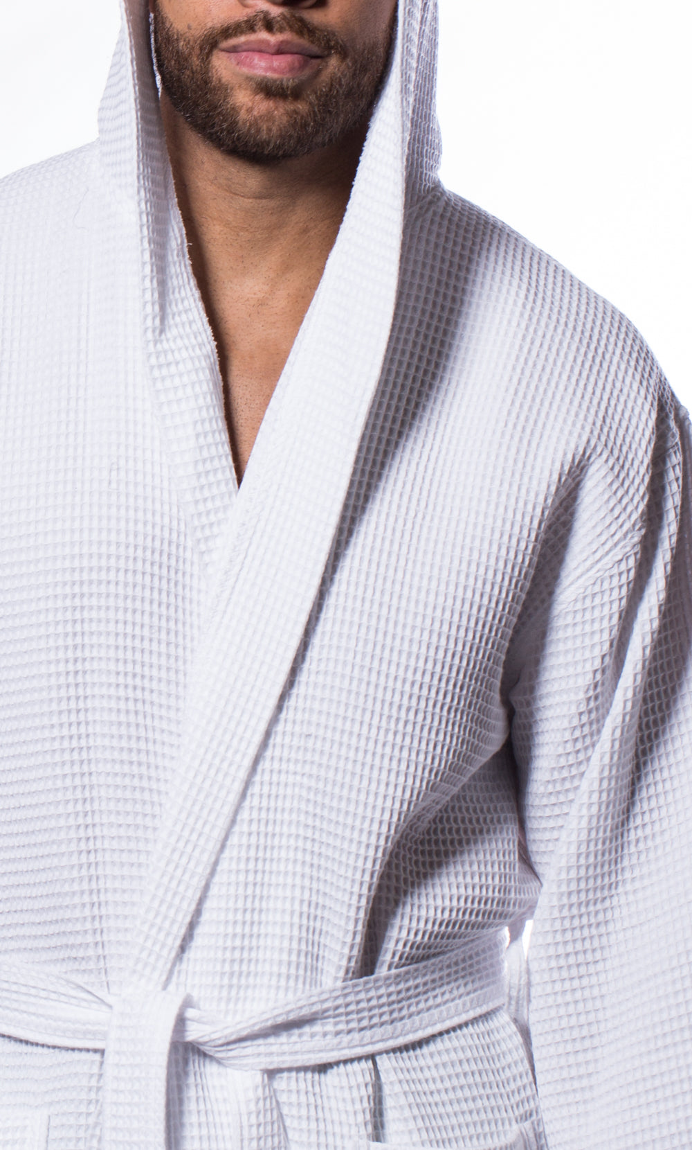 Waffle Hooded Long Robe Square Pattern White