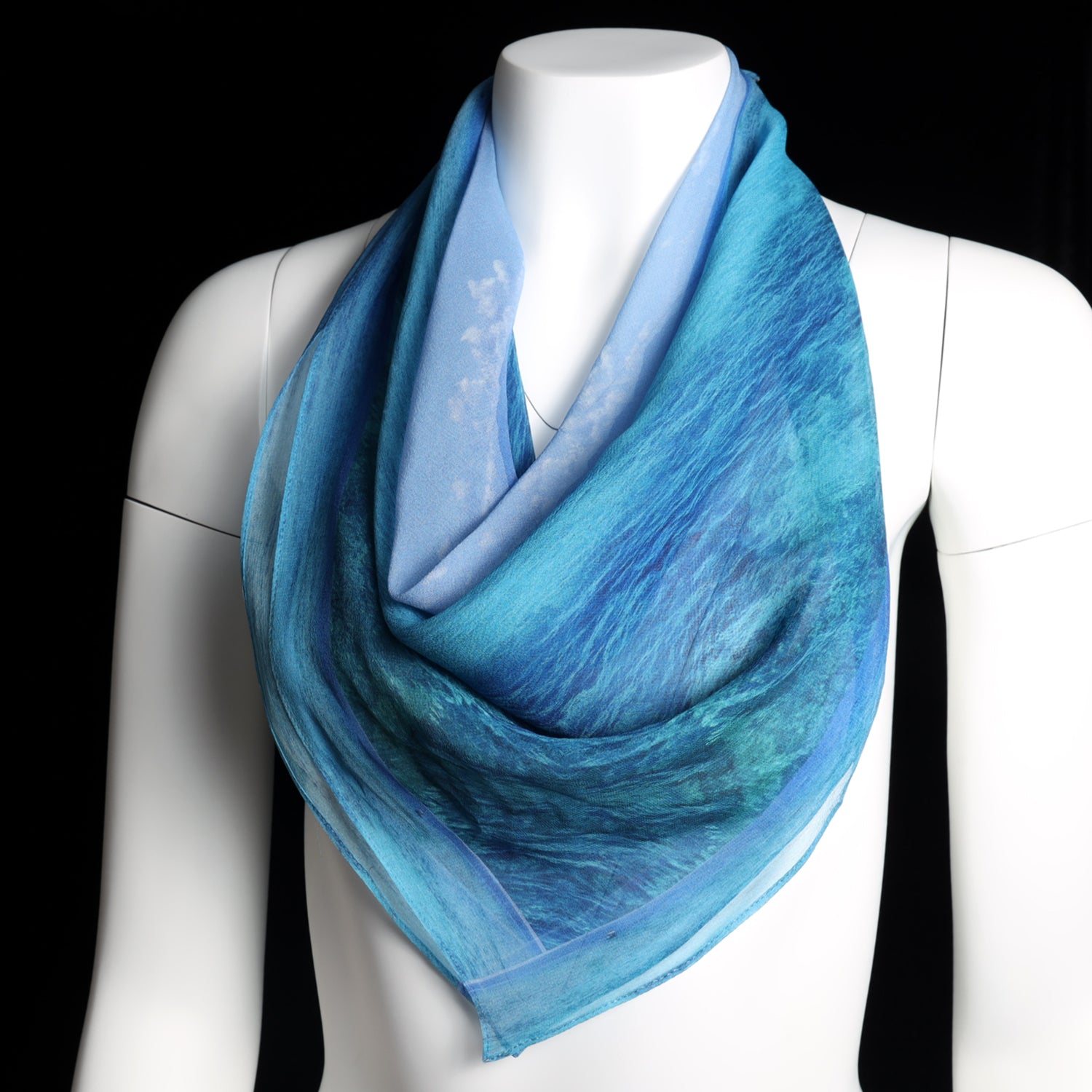 Silk 26 Inch Square Scarf - Ocean And Sky - Blues and Teal