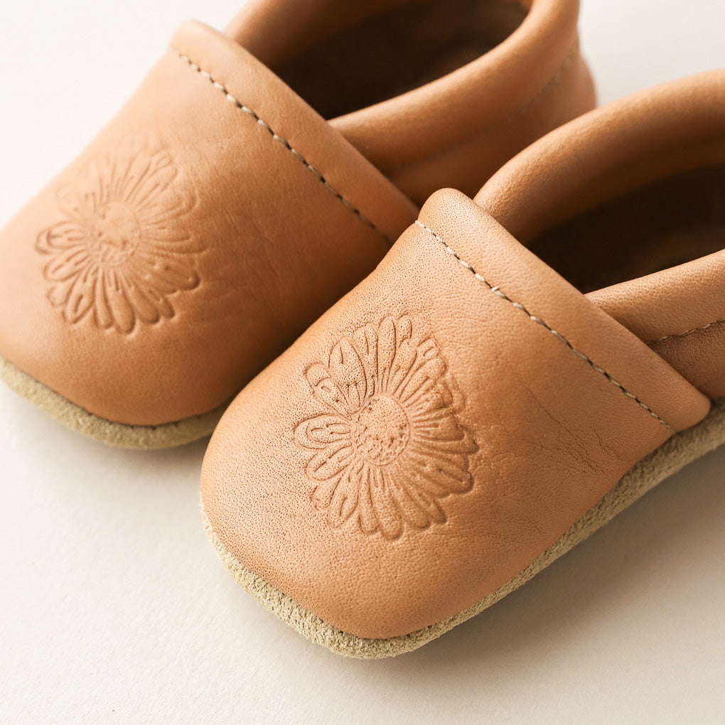 Birth Flower Slip-on Baby Shoes - Caramel