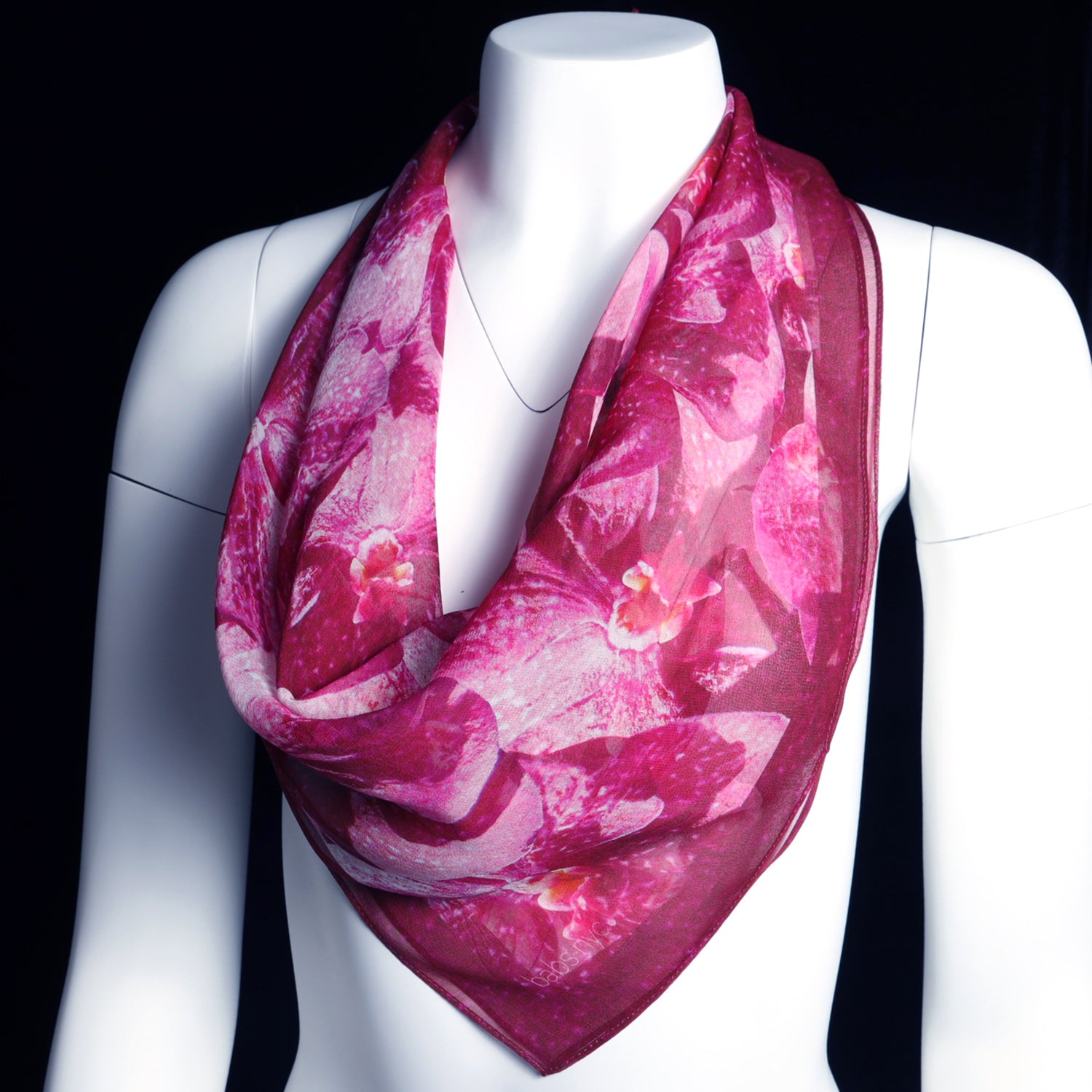 Silk 26 Inch Square Scarf - Orchids - Pink to Deep Magenta