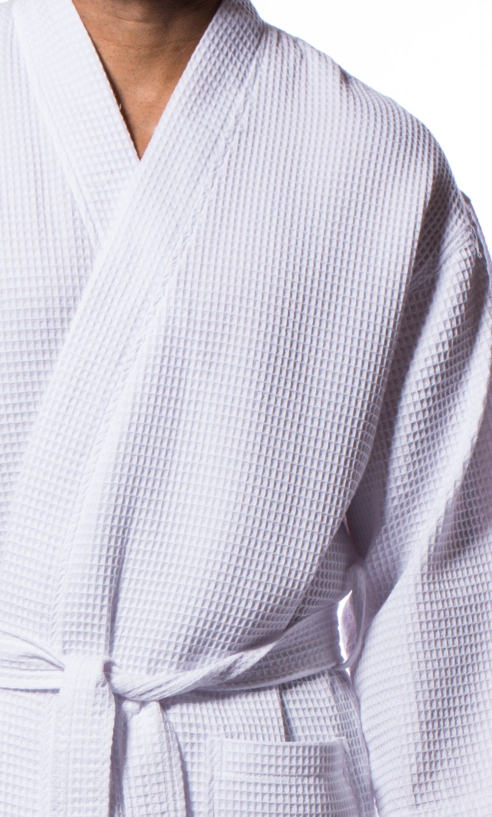 Waffle Kimono White Long Robe Square Pattern