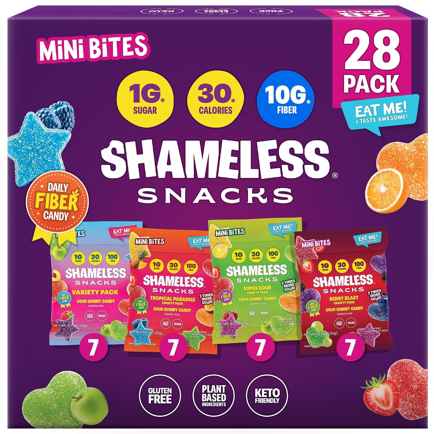 Shameless Snacks Mini Bites Sour Gummy Candy Variety Pack