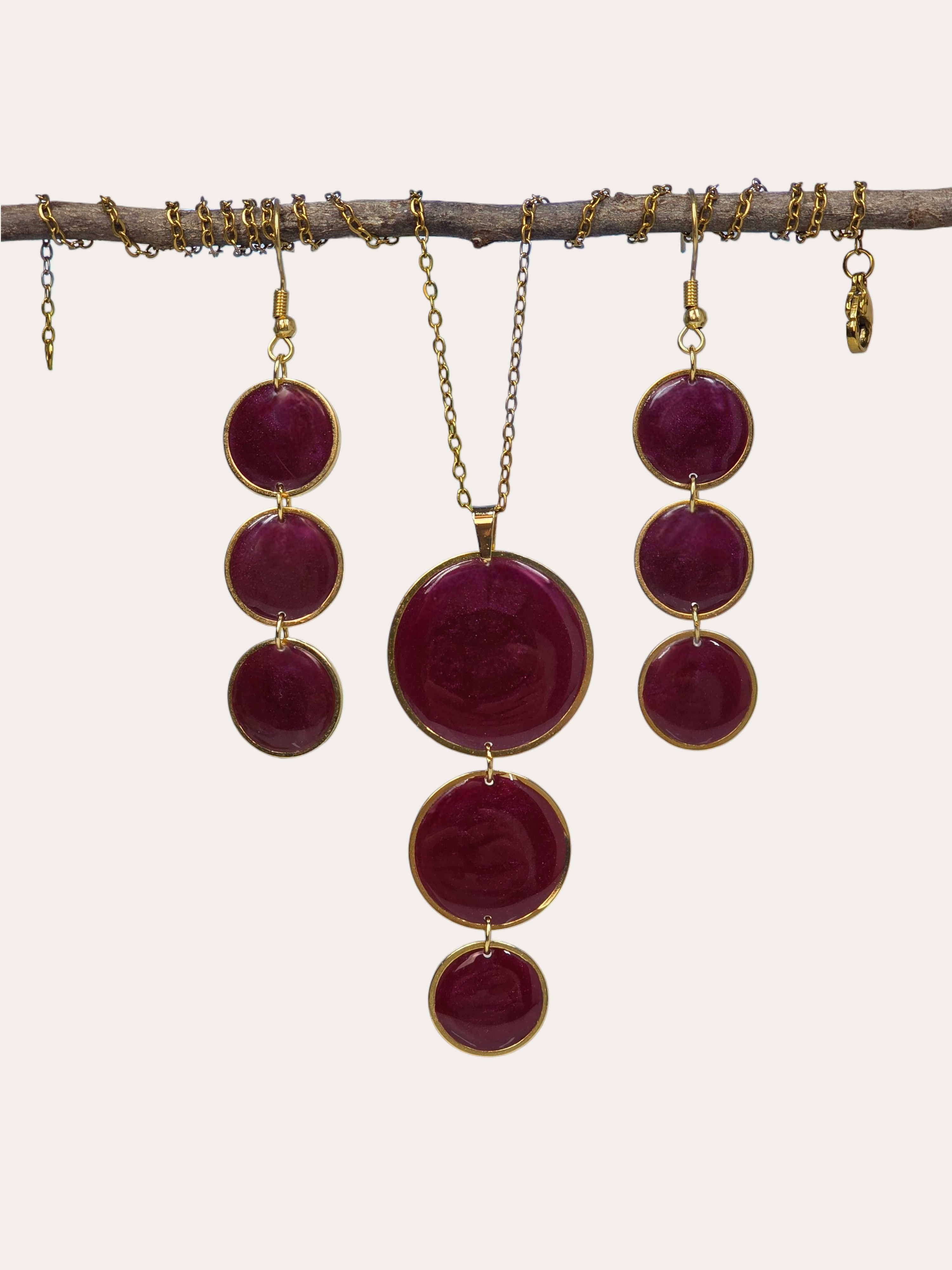 Burgundy Circle Necklace and Earring Gift Set by Katie May Jewelry
